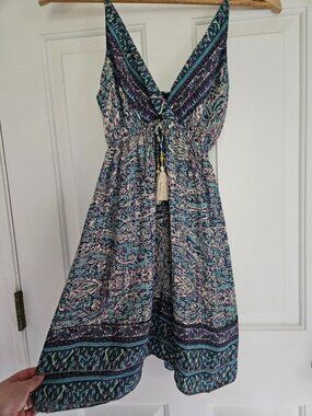 100% Silk Boho Paisley Tassel Dress Made in India Free Size